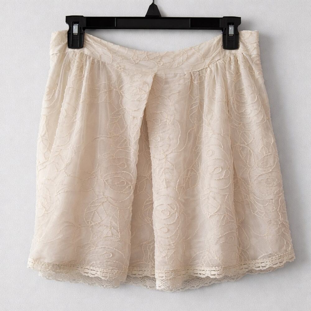 Free People Ivory Embroidered Lace Mini Skirt Boho Romantic Size L - Picture 3 of 6